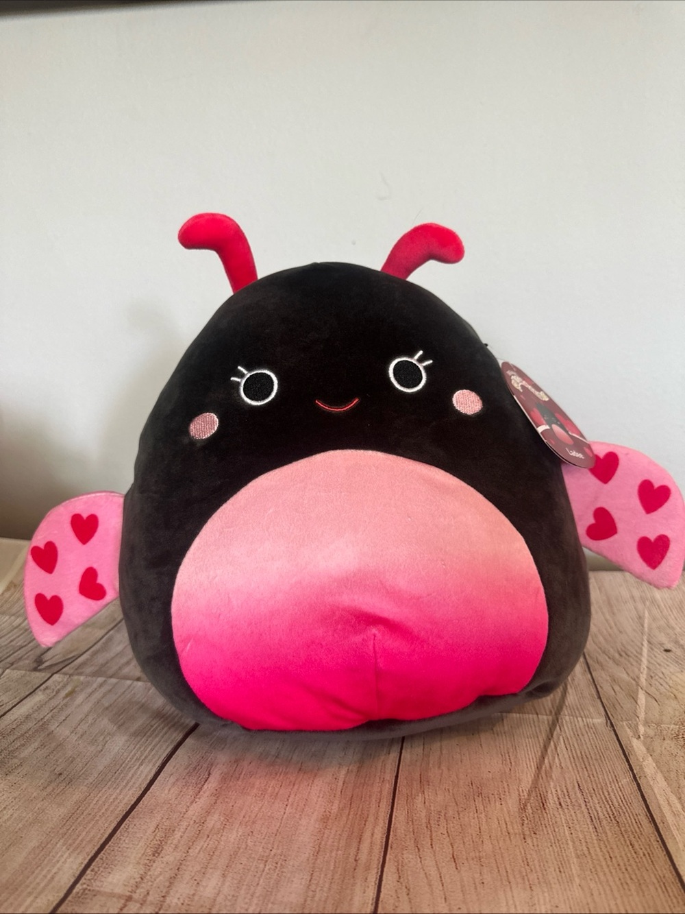 Plush Ladybug Lovey - Black and Pink Heart Wings Squishmallow